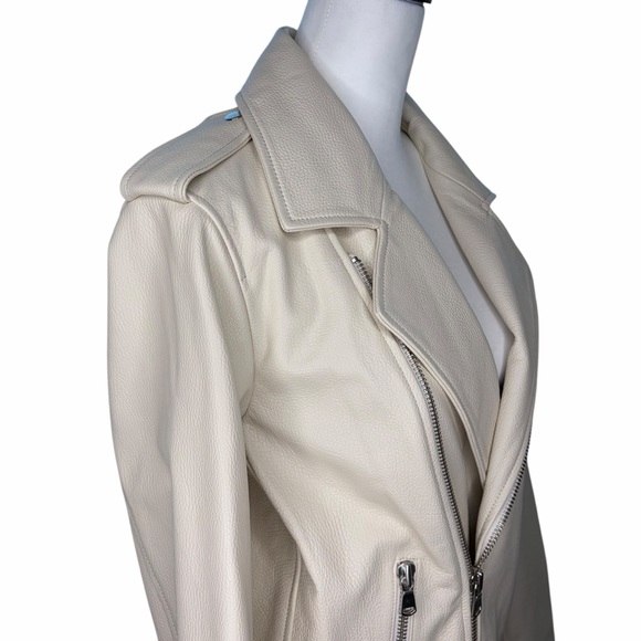 Women's Cream Leather Jacket Size 4 - Picture 2 of 11